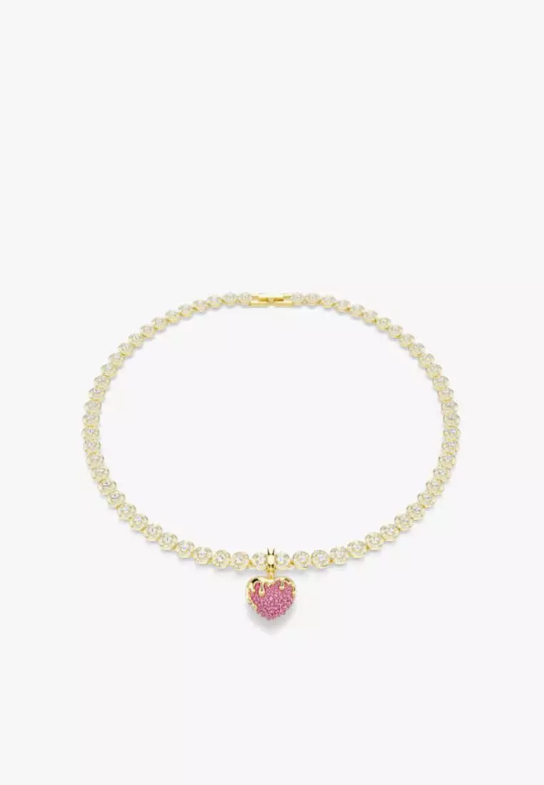 Idyllia charm, Round cut, Heart, Pink, Gold-tone plated