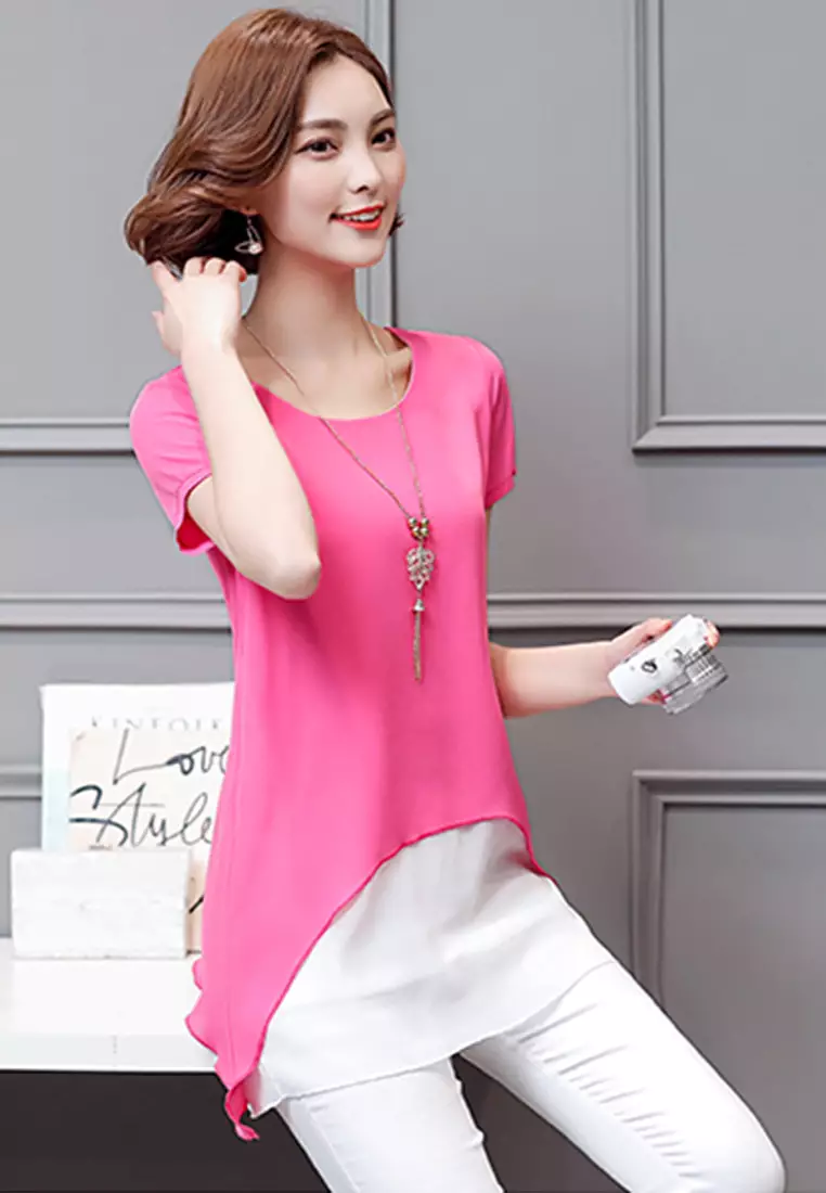 Chiffon Irregular Layered Tee With Accessory