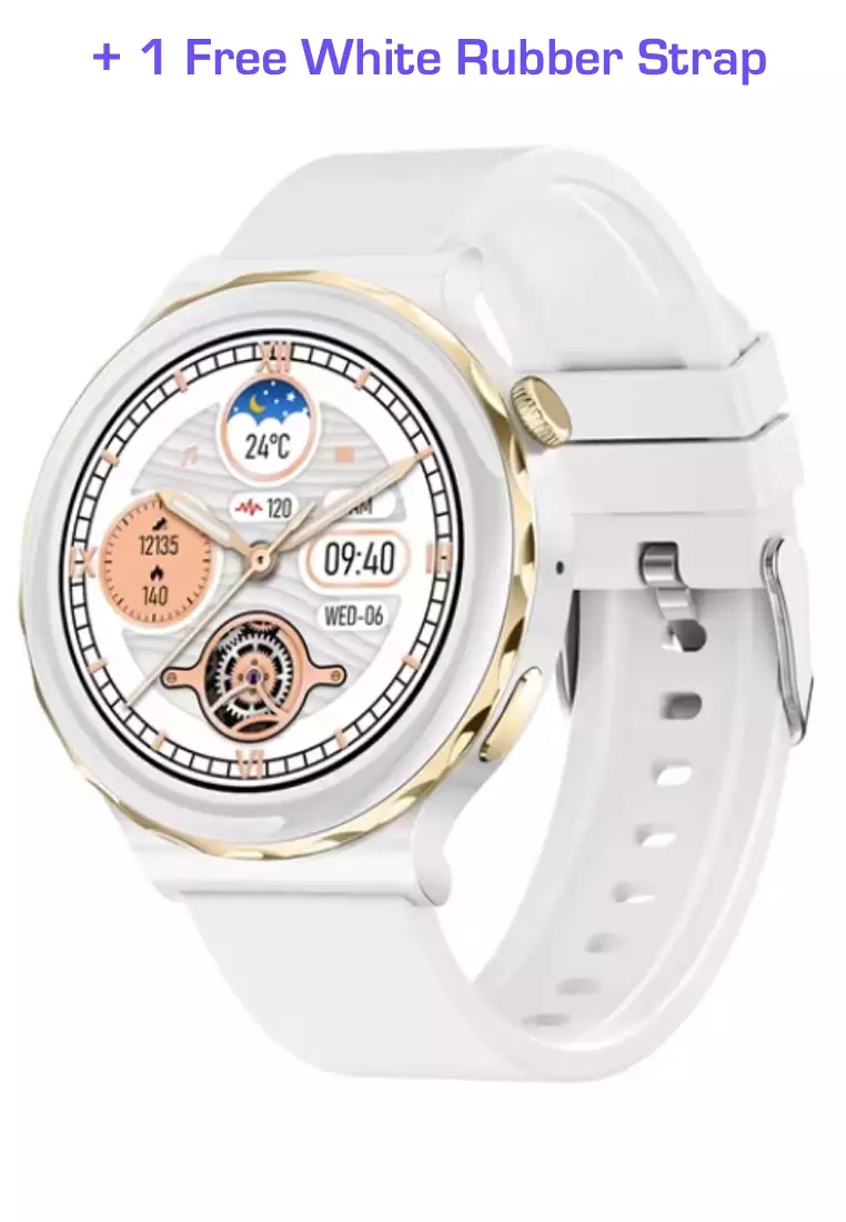 Unisex IOS/Android White SmartWatch + 1 Free White Rubber Strap
