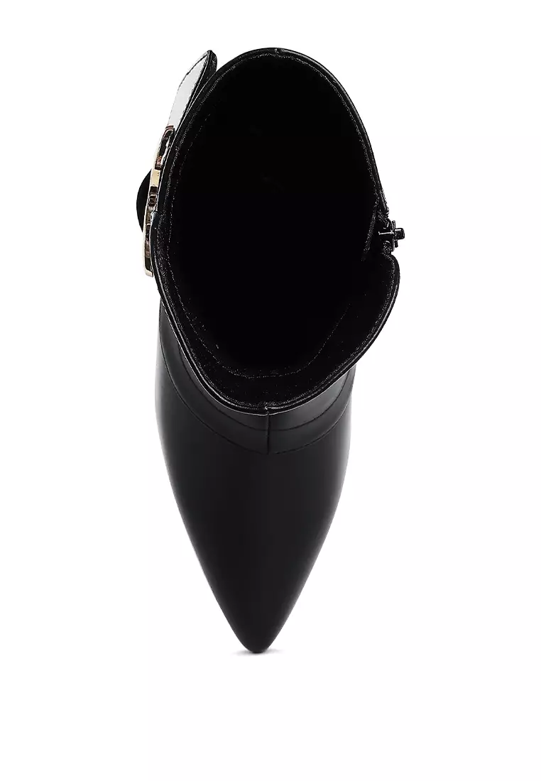 Chunky Buckle Strap Ankle Boots in Black