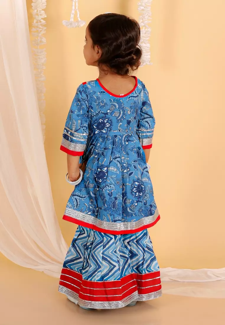 True Blue Girls Anarkali Kurta Sharara Set