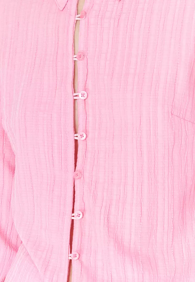 Light Pink Textured Fitted Woven Shirt