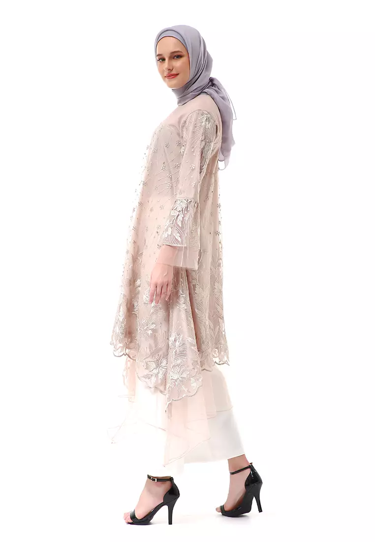 Laika Dress Muslimah Brukat Long Sleeve High Quality Premium Wanita - Nude
