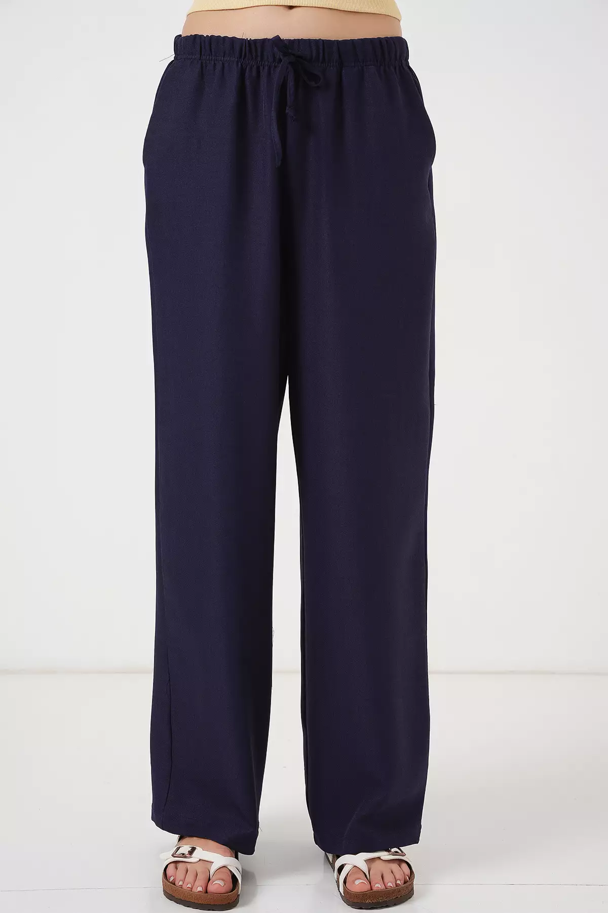 Wide Leg Linen-Look Trousers