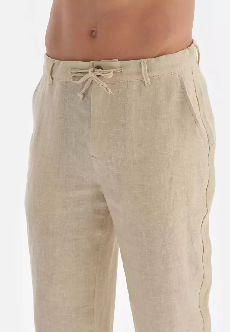 Beige Trousers, Long Leg, Beachwear for Men