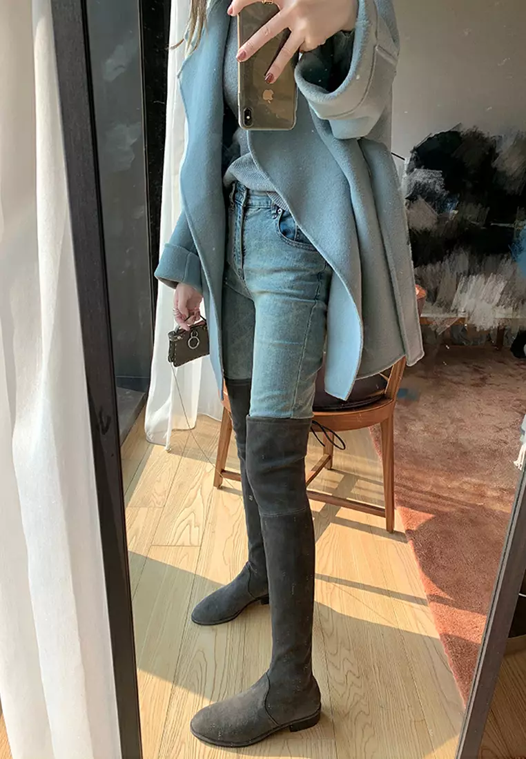 2.5CM Supper Skinny Elastic Suede Fabric Over Knee Boots XW5050-2