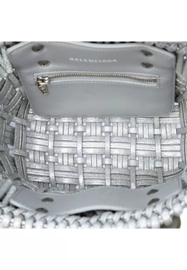 Pre-Loved Balenciaga Metallic Faux Leather Bistro Basket Bag Xxs