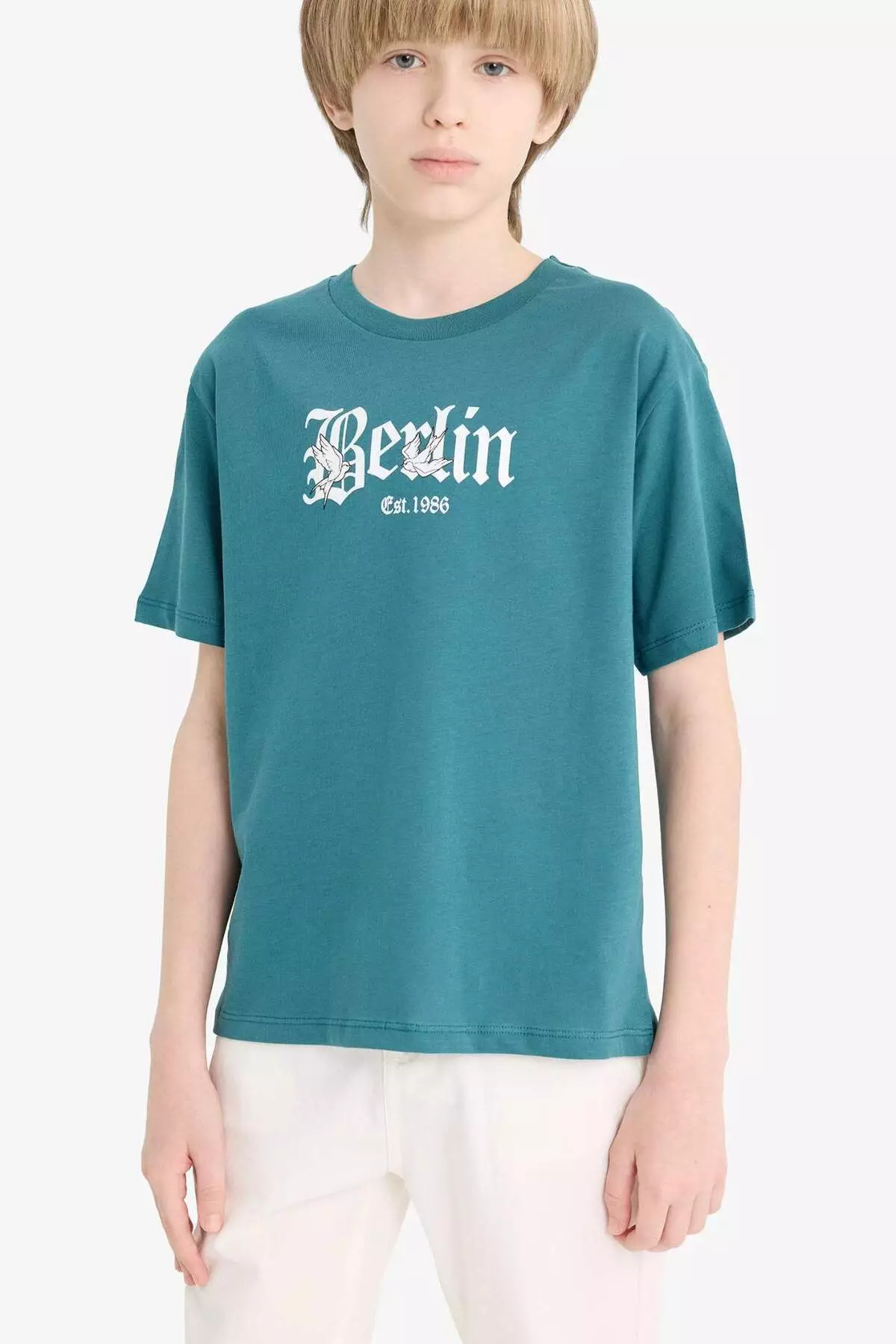 Boy's Crew Neck Printed Short Sleeve T-Shirt F0184A825Sm