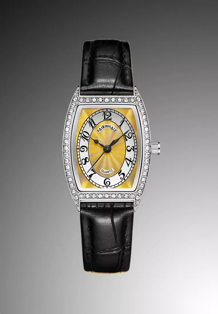 Zalora Exclusive Item - Ladies Barrel Shape Stainless Steel Quartz Watch, Leather Strap