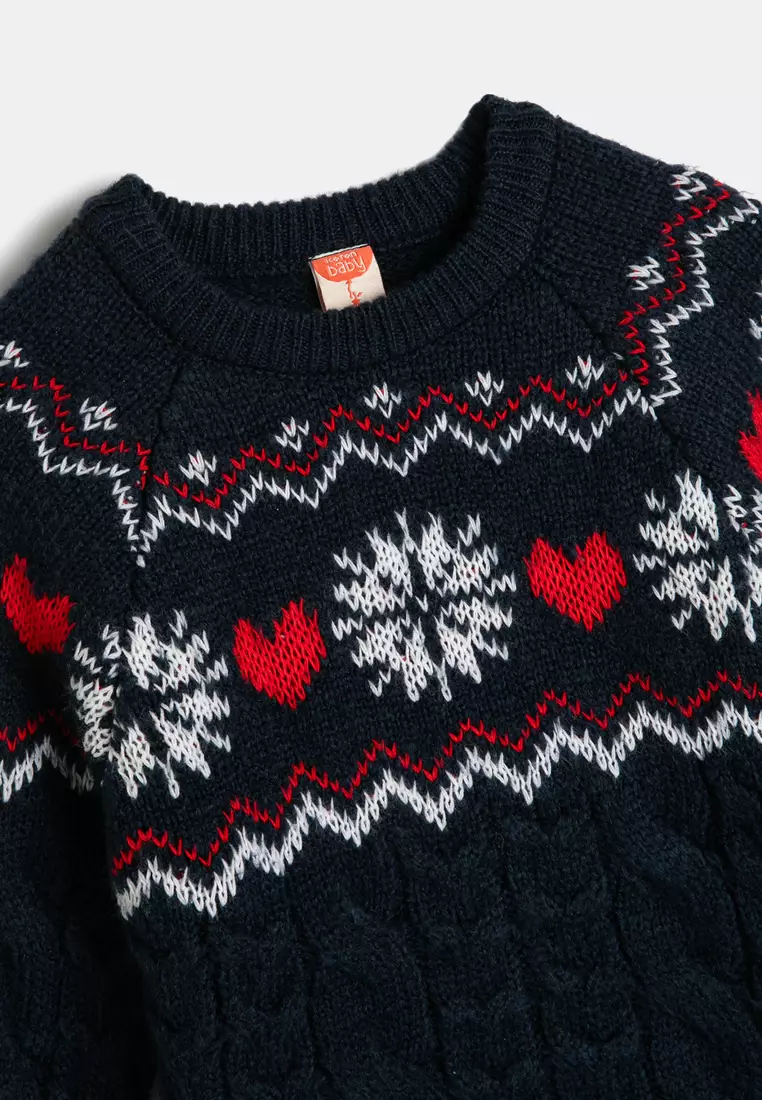 Round Neck Long Sleeve Patterned Knitwear Sweater