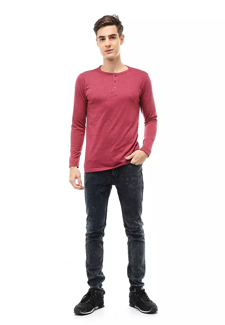 Jack T-Shirt Atasan Kasual Pria Model Kancing Plain Design Lengan Panjang Material Cotton ORIGINAL