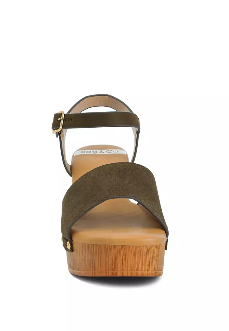 Olive Suede High Block Sandals