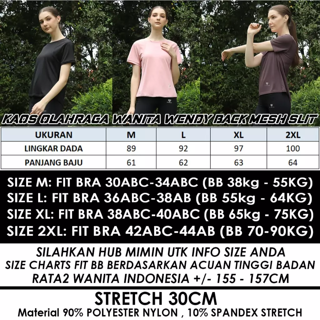Fitwear Kaos Olahraga Wanita WENDY BACKMESH SLIT S/S - BLACK