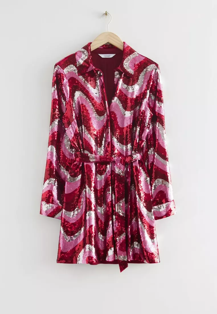 Sequin Swirl Shirt Dress