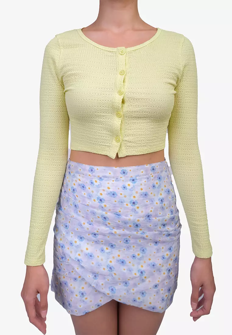 Long Sleeves Button Down Knit Crop Top