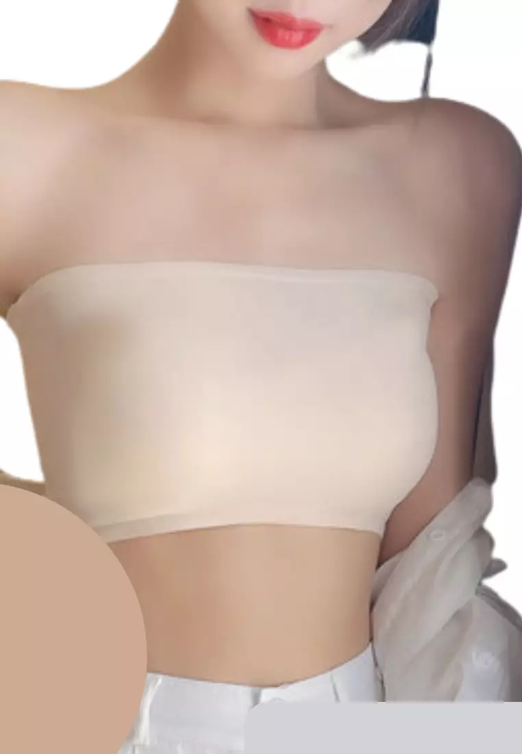 2 Pack Premium Asher Strapless Non-Slip Ice Silk Bralette Top in Red and Nude