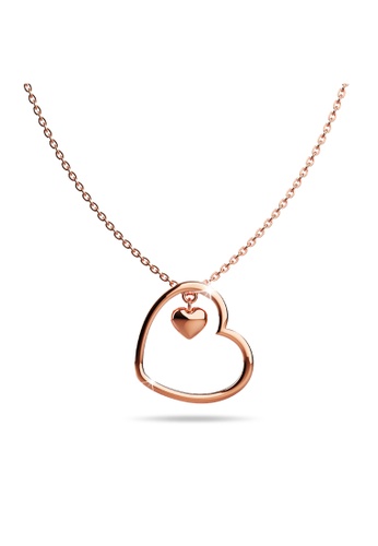 925 Signature gold 925 SIGNATURE Solid 925 Sterling Silver Rose Gold Filled Joined Heart-Shaped Pendant Necklace BF8E9ACF92AC46GS_1