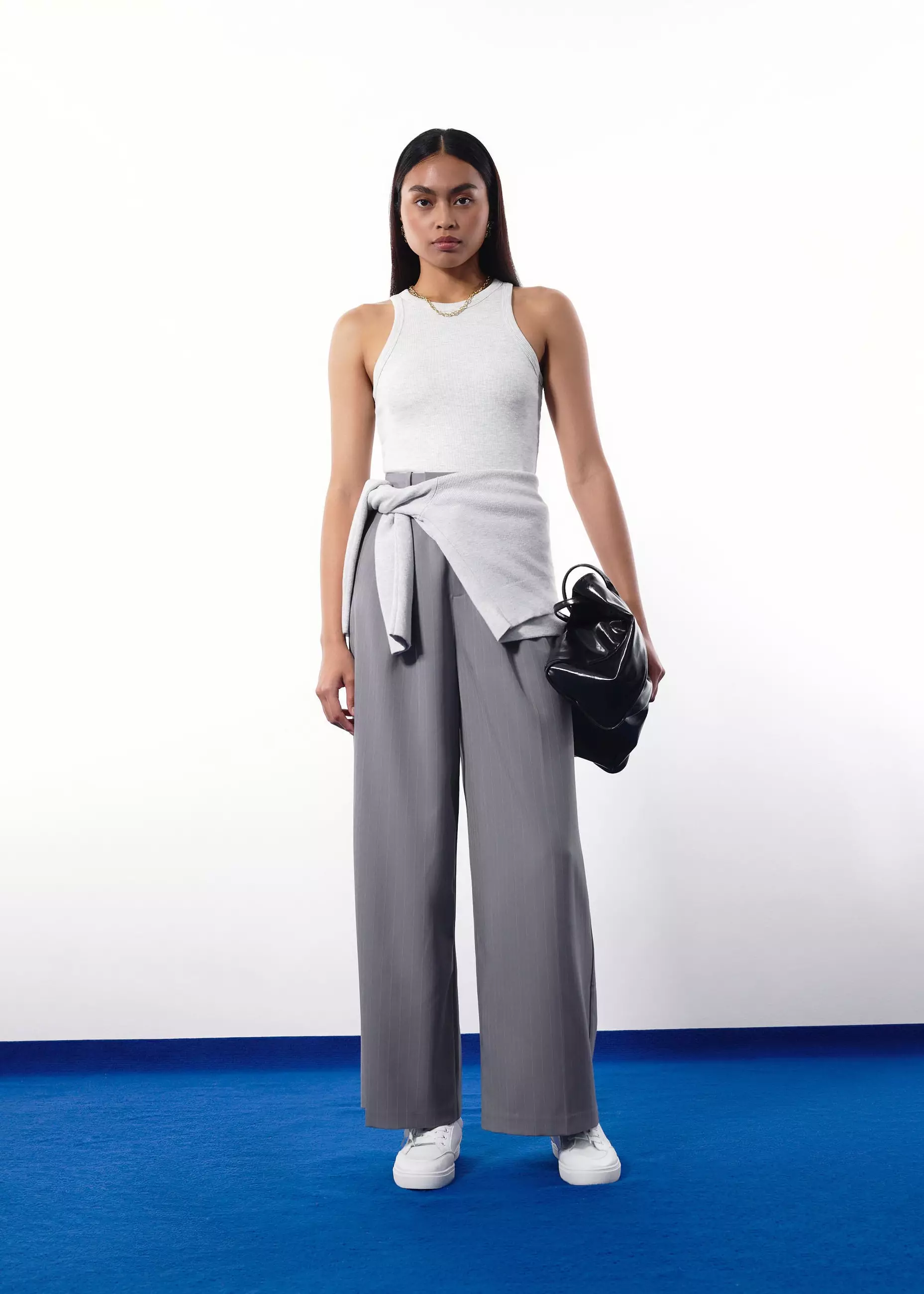 Celana Panjang Wanita - Leggy™ Andy Tailored Pinstripe Super High Waist Straight Leg Pants