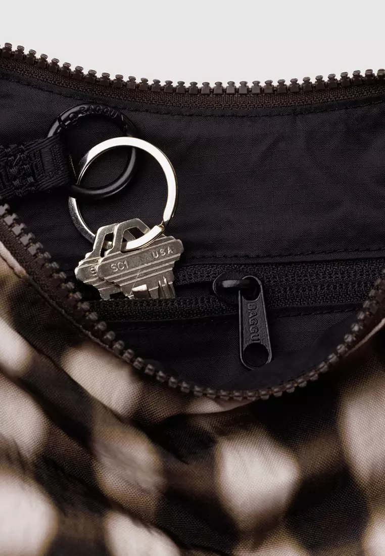 BAGGU - Small Nylon Crescent Bag - Blurred Gingham Brown