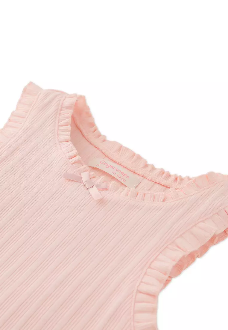 Marta Ribbed Tank Top with Lace and Rosette Details