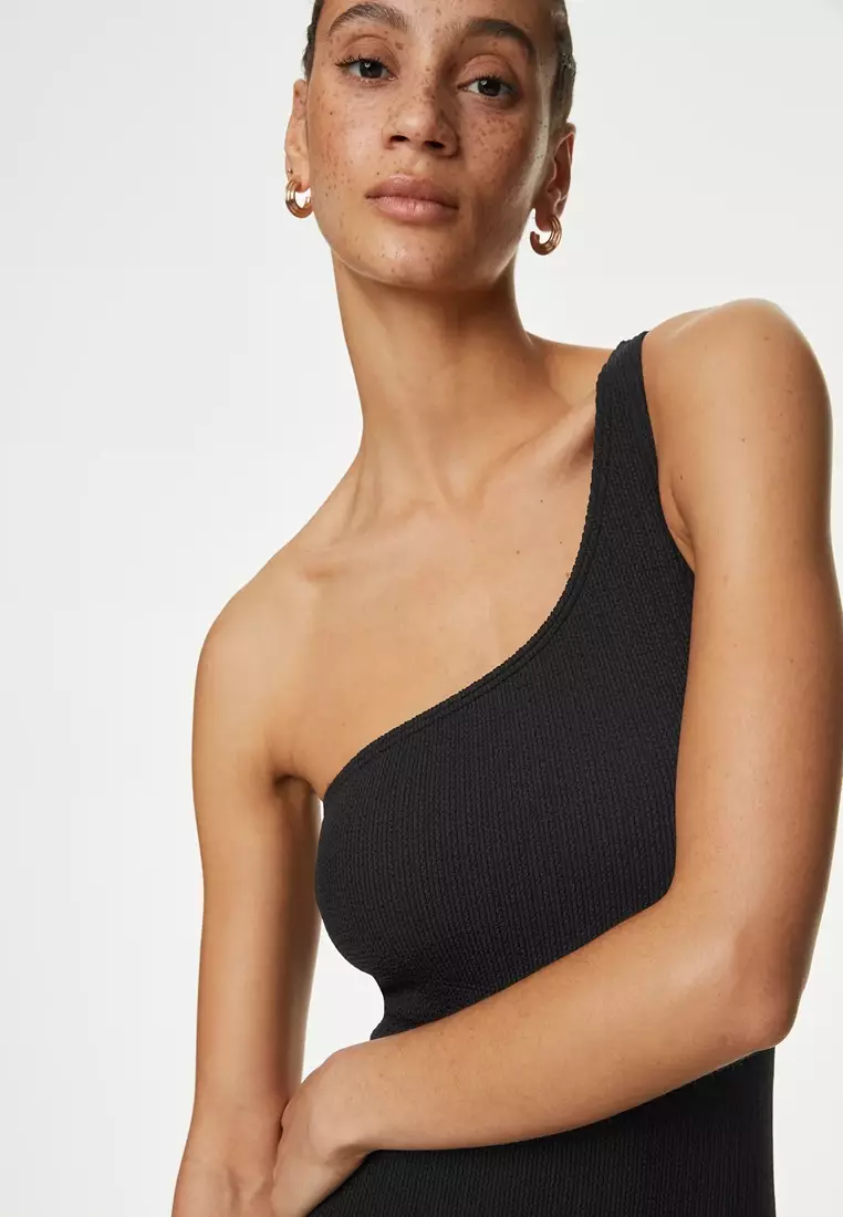 Textured One Shoulder Swimsuit