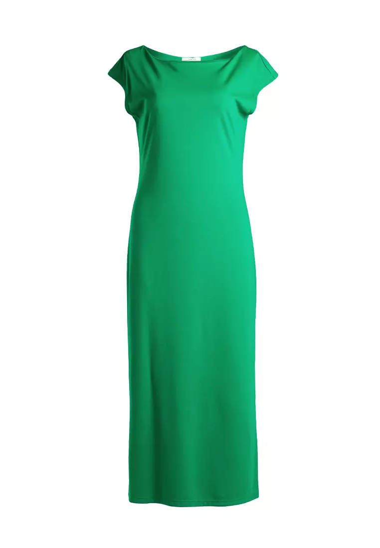 Boat Neck Long Dress In Green