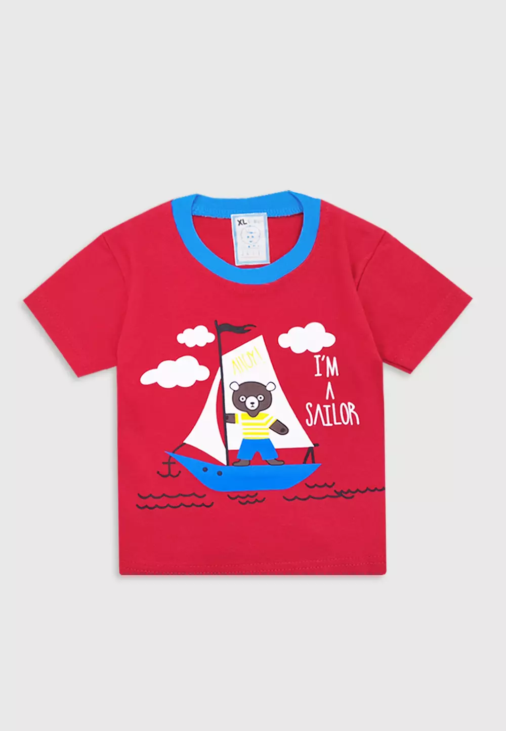 Wakakids Setelan Bayi Laki Laki Usia 12 Bulan Hingga 18 Bulan Set Baju Anak Celana Kaos Motif Bear Sailor 3411 Merah