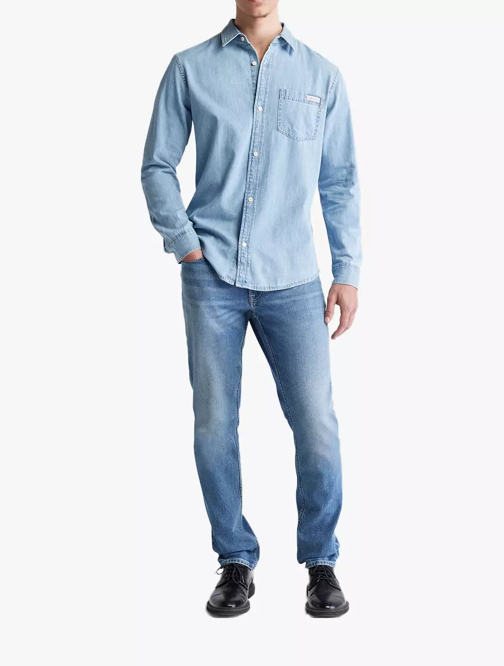CALVIN KLEIN - CASUAL CLASSIC LIGHT WASH DENIM SHIRT - Denim - navy