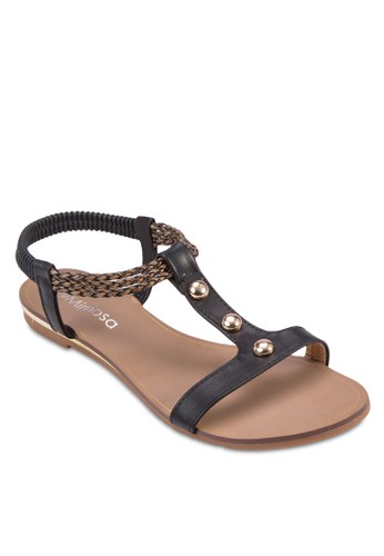 金屬飾zalora 折扣碼T字帶繞踝涼鞋, 女鞋, 鞋