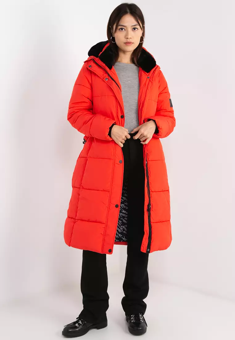 Red padded coat discount