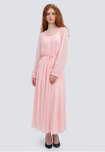 Devine Pearl Long Dress in Pink