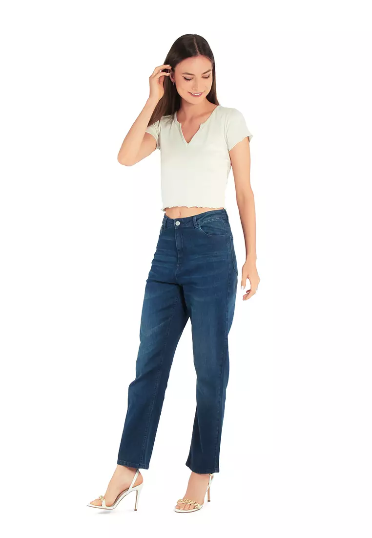 Blue Lightly Washed Mom Fit Jeans Pants