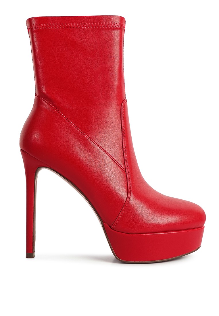 Cognac Stretch PU High Heeled Ankle Boot
