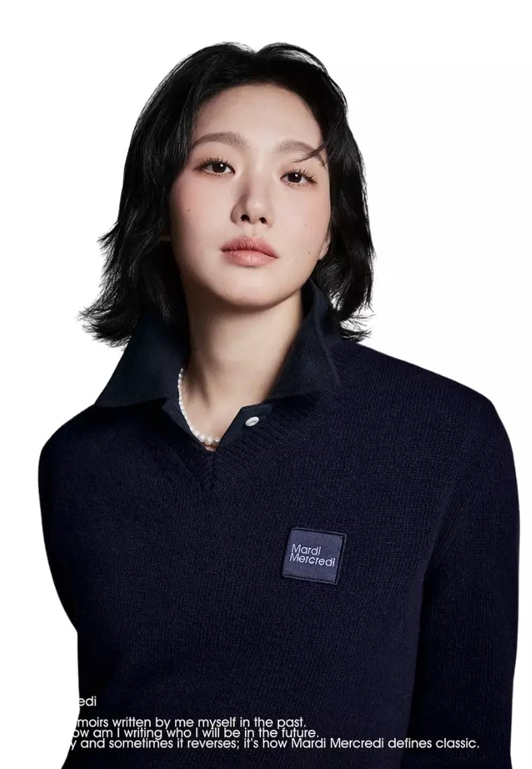 Raccoon Blended V Neck Square Logo - Navy