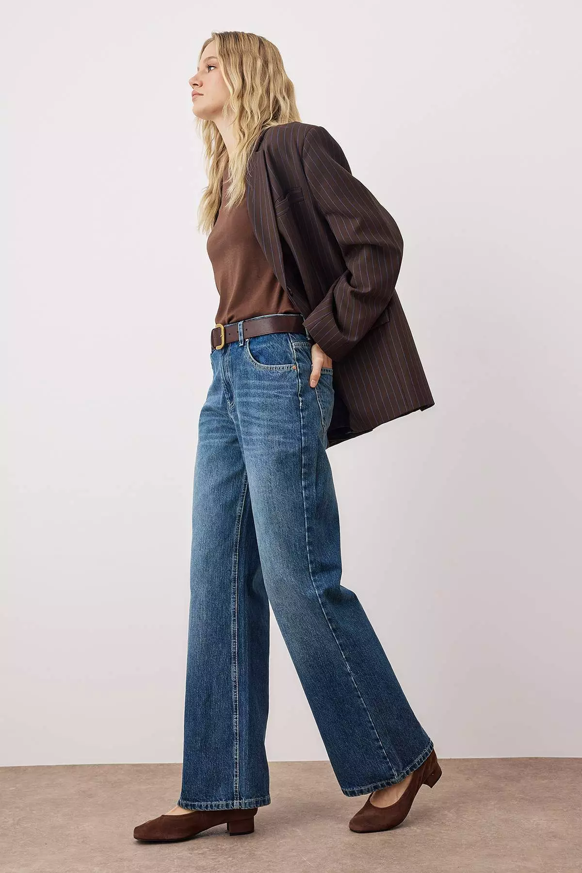 Navy Blue High Waist Wide Leg Jeans