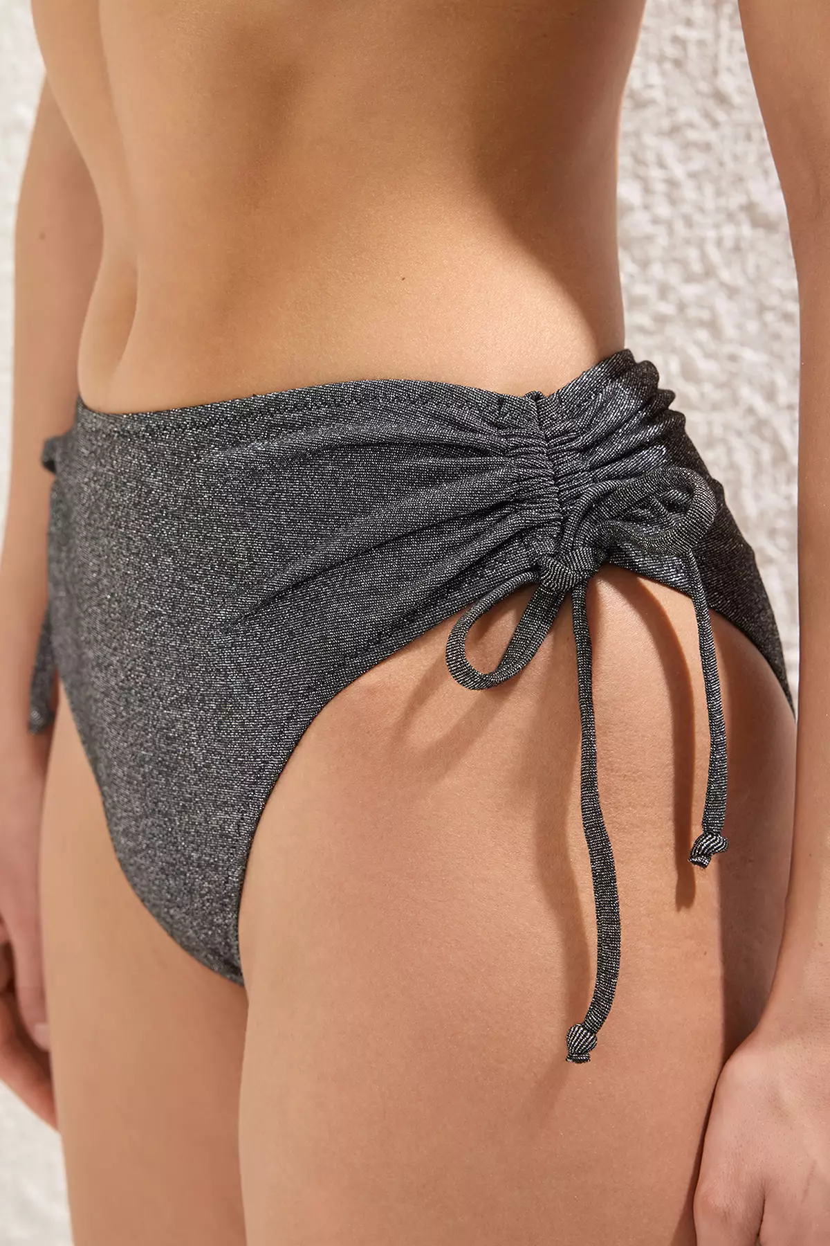 Black Balconette Tied Silvery High Waist Hipster Bikini Set TBESS24BT00136