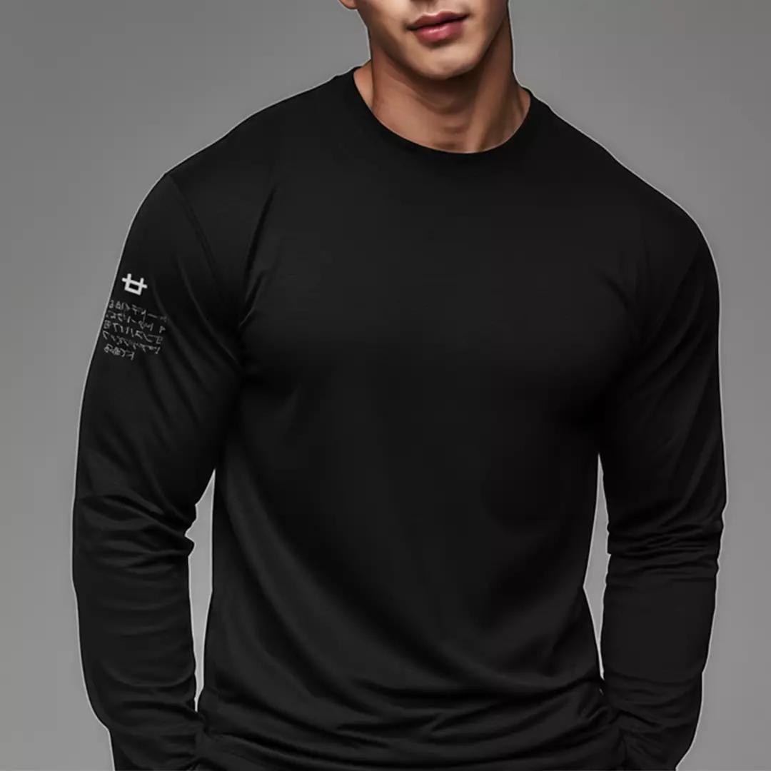 MTI76 Kaos Tangan Panjang Pria Long Sleeve Logo With Katakana Paragraph Black