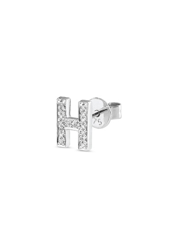 LAZO DIAMOND white LAZO DIAMOND Alphabet H Pavé Diamond Stud Earring in 9k White Gold 01CFDACAF1BD35GS_1