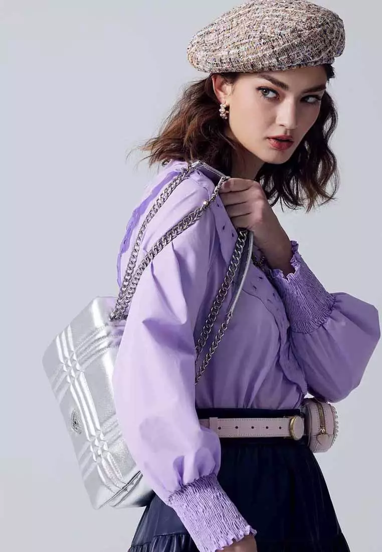 Hollow Out Detail Purple Blouse