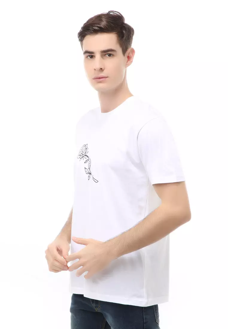 Jack T-Shirt Atasan Kasual Kaos Pria Rose Motive Lengan Pendek Material Cotton ORIGINAL - White