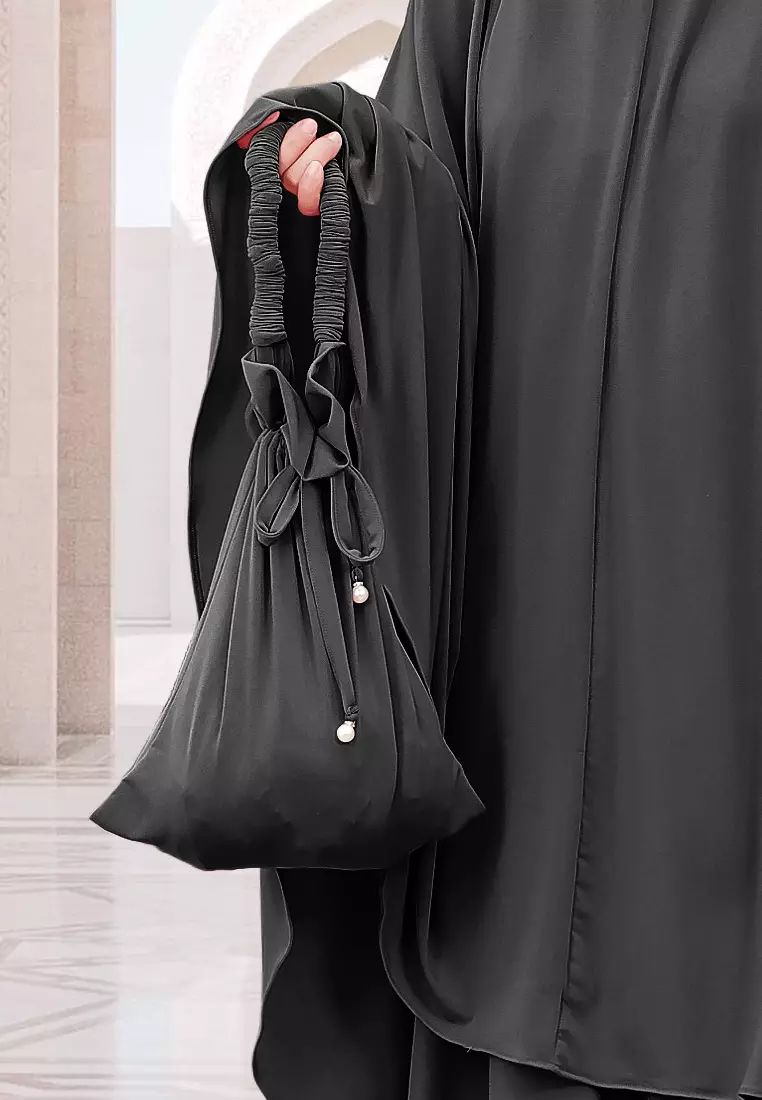 Zelena - Raudhia Prayer Set | Mukena French Khimar Set - Black - Dewasa