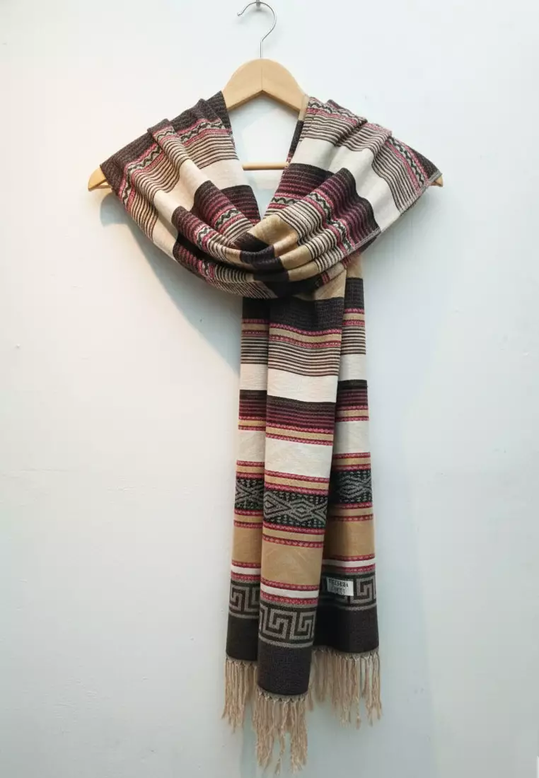 Hijab Pashmina Wanita Reversible Viscose Nomad Weave Pashmina Shawl Syal Wanita Warm Oat