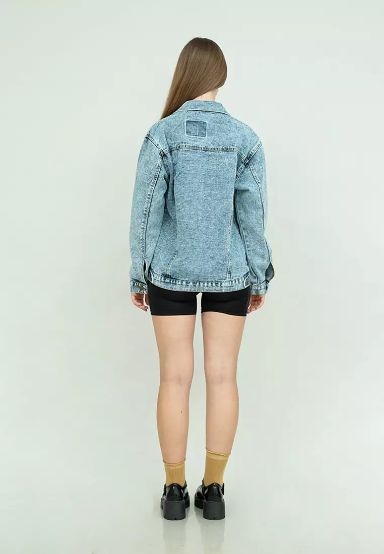 Houseofcuff Jaket Jeans Wanita Polos Tebal Jaket Denim Biru Pudar