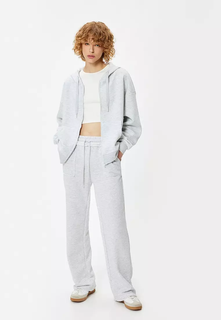 Oversize Sweatpants Wide Leg Laced Waist Ruffle Detail