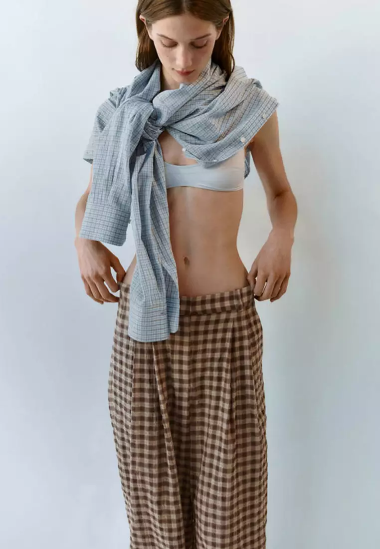 Straight-Leg Gingham Trousers