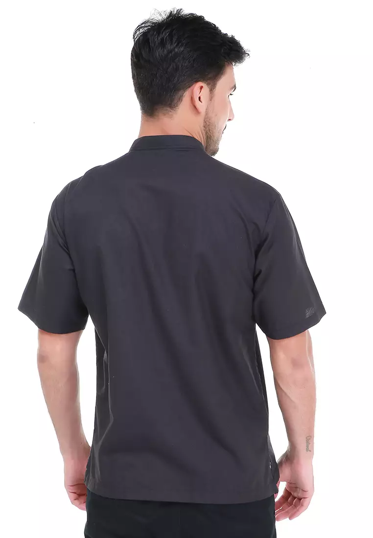 Dwan Kemeja Batik Pria Two Tone Atasan Formal Shortsleeve Shirt Material Cotton ORIGINAL - Black