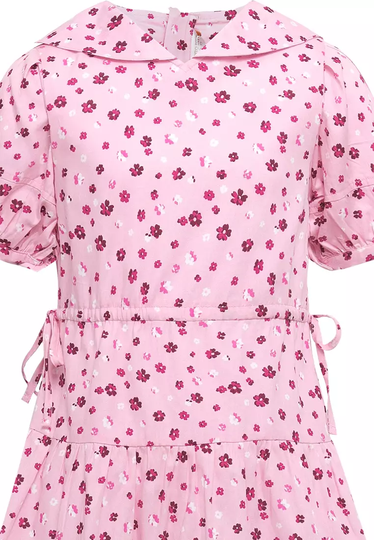Pito Dito Girl Kanisius Dress Midi anak Pink Motif Bunga