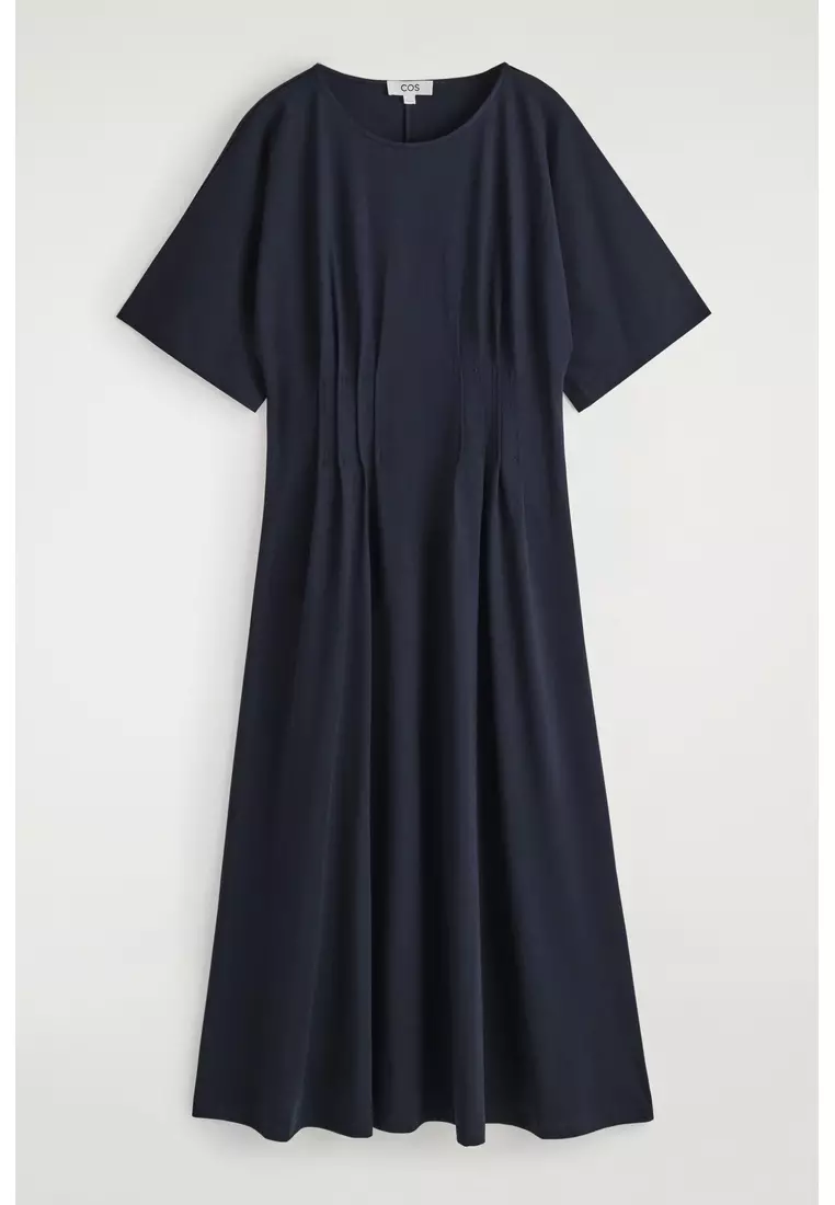 PINTUCKED COTTON MIDI DRESS