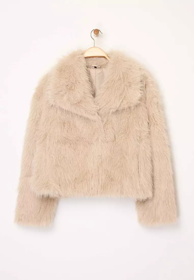 Beige Oversize Pattern Fur Coat Twoaw25Mo00035