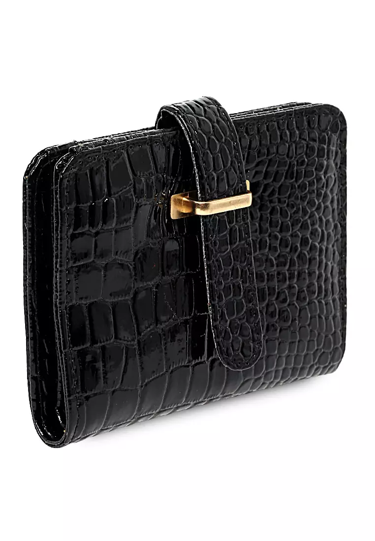 Dompet Kartu Motif Croco Design Casual Card Wallet Wanita - Hitam